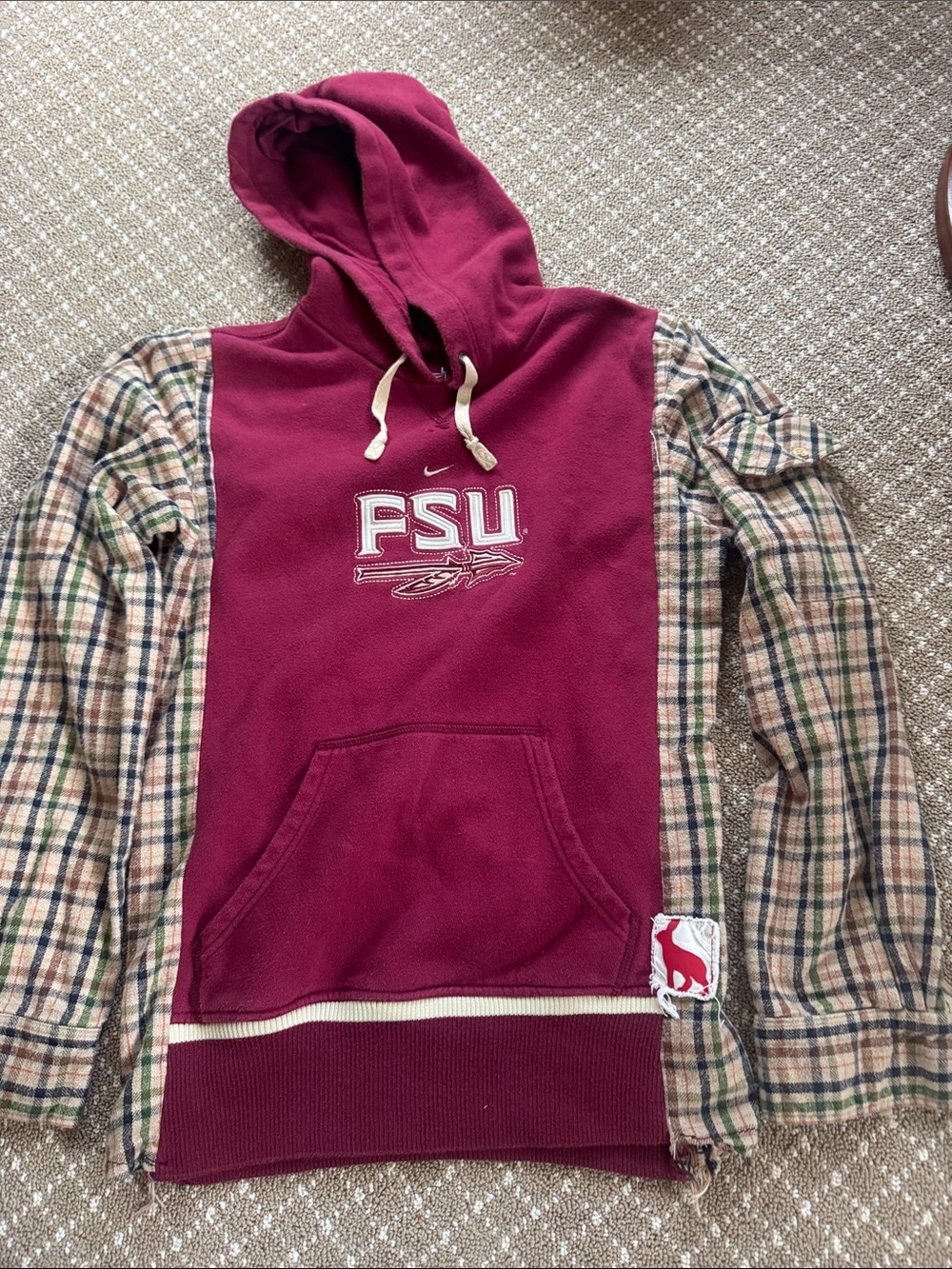 FSU Maroon Pullover Hoodie with Plaid Sleeves